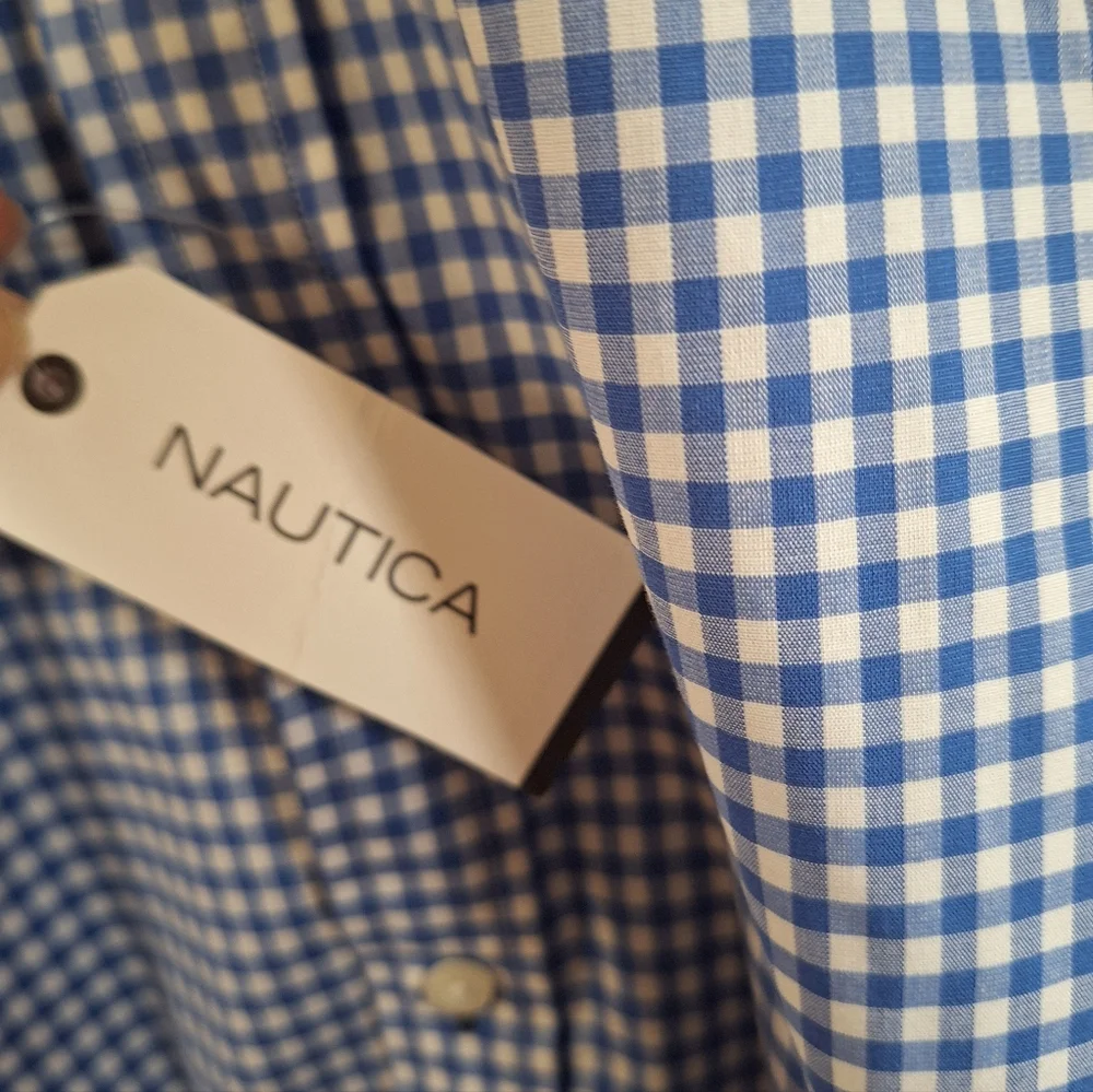 NWT Nautica Button Up Shirt~Blue Gingham~Checker~Nautica Flex~Lg - Picture 5 of 6